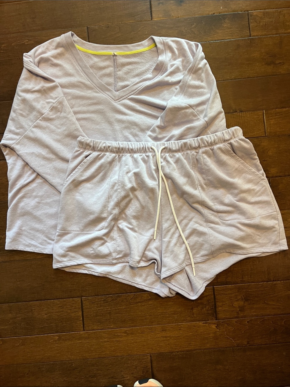 Cacique Lavender V-Neck Long Sleeve Top & Drawstring Shorts Sleep Set